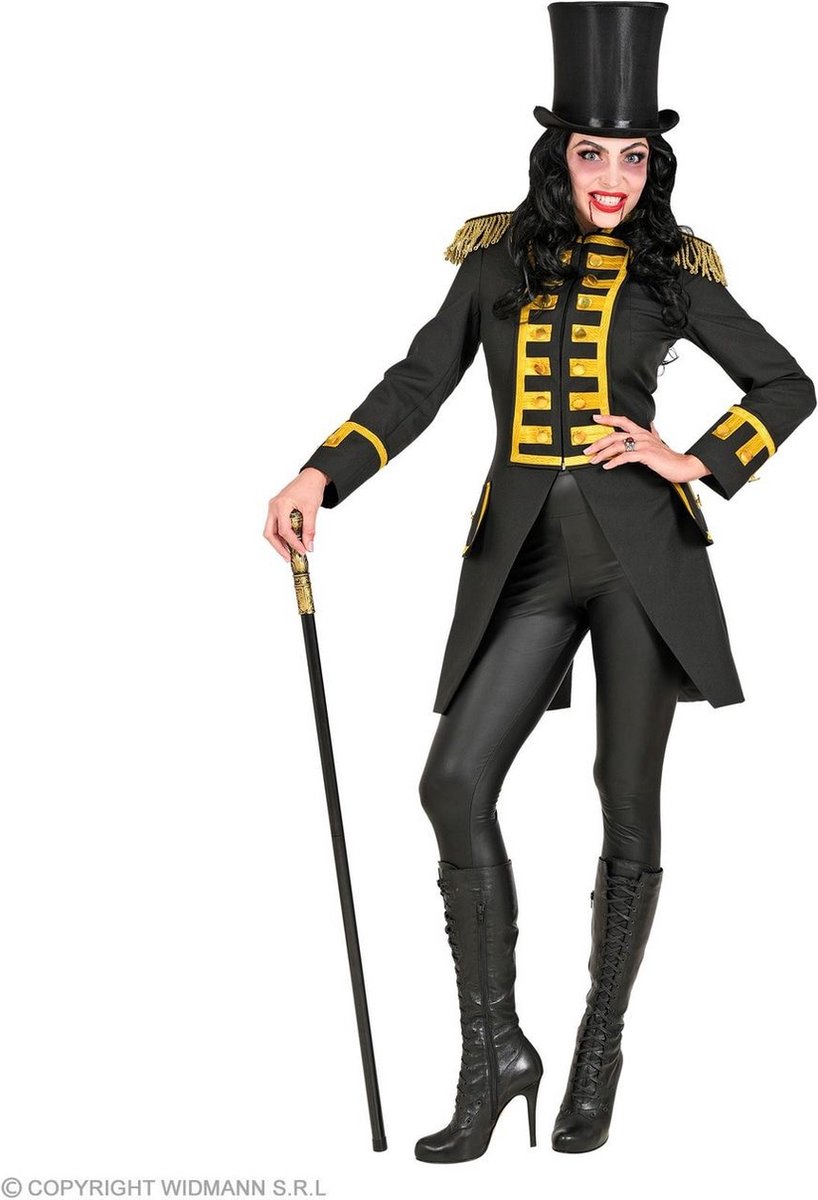Circus Kostuum | Statige Franse Parade Jas Zwart Vrouw | Small | Halloween | Verkleedkleding